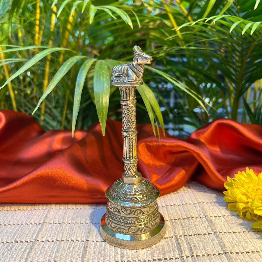 Ambi Divine Pure Brass Nandi Hand Bell for Pooja & Aarti - 5.5 Inch Height