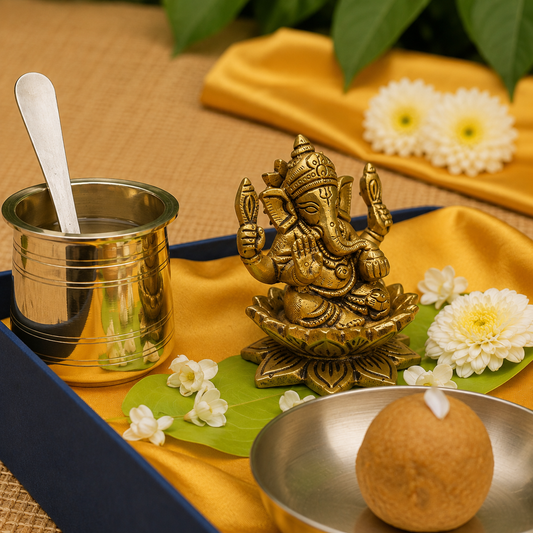 Ambi Divine Pure Brass Lord Ganesha Idol - 3.5 inch height - Heavy Make