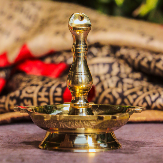 Ambi Divine 100% Pure Brass Pooja Latkan Deepam / Deepak / Diya - Medium Height - 10 cms (4 inches)