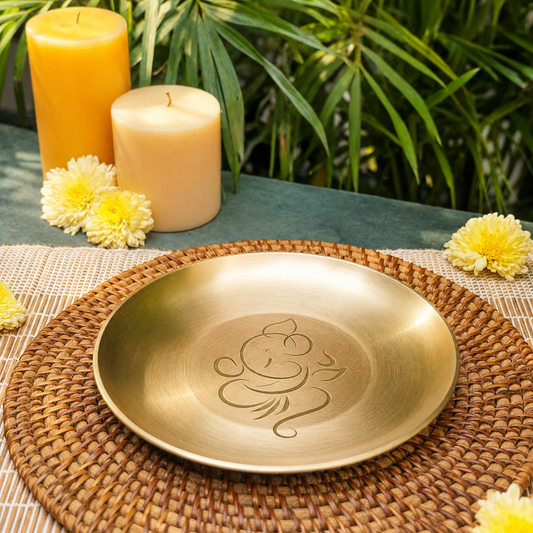Ambi Divine 100% Pure Kansa Pooja Plate with Ganesha Etching – 8 Inch