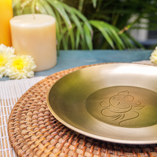 Ambi Divine 100% Pure Kansa Pooja Plate with Ganesha Etching – 8 Inch
