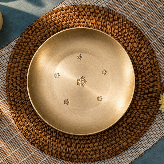 Ambi Divine 100% Pure Kansa Pooja Plate with Hibiscus Etching – 8 Inch