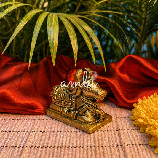 Ambi Divine Pure Brass Nandi Statue with Lotus Engraving – 180 Grams
