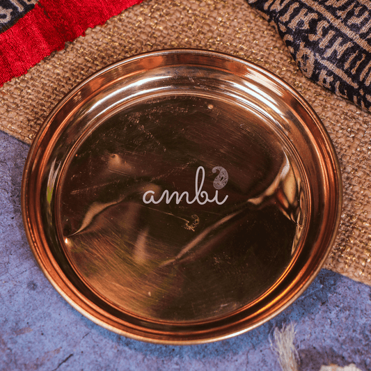 Ambi Divine 100% Copper Pooja Plate / Ayurveda / Vaastu -  Medium 5 Inches Diameter
